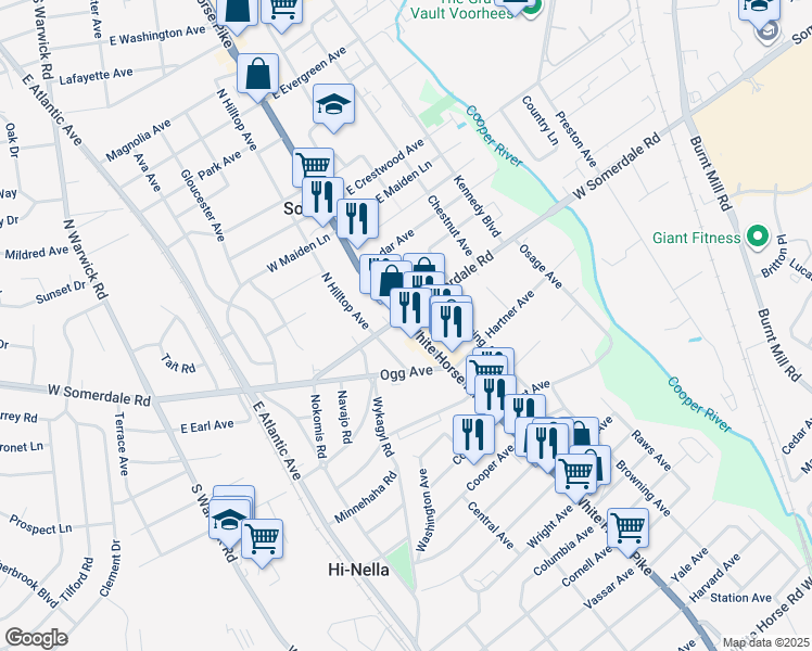 map of restaurants, bars, coffee shops, grocery stores, and more near 10 East Somerdale Road in Somerdale