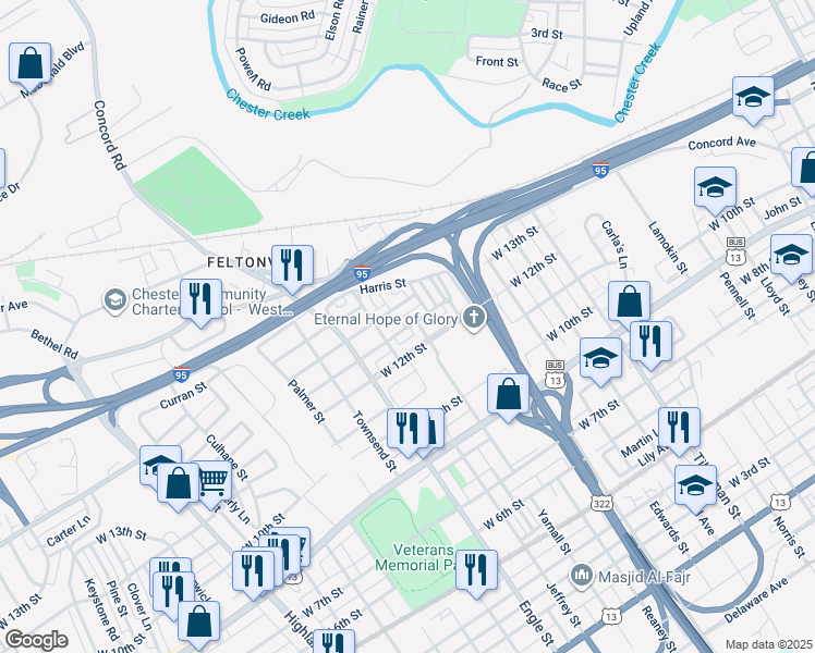 map of restaurants, bars, coffee shops, grocery stores, and more near 2014-2072 Tolston Street in Chester