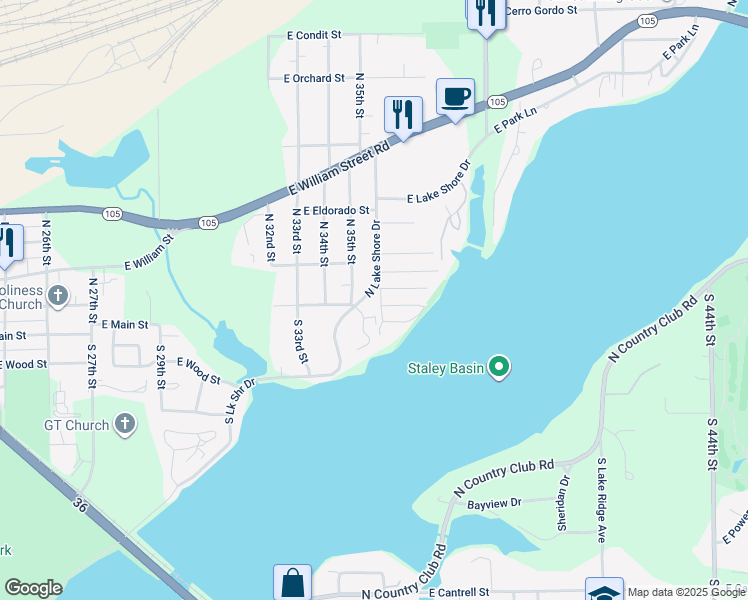 map of restaurants, bars, coffee shops, grocery stores, and more near 3606 East Minnie Street in Decatur