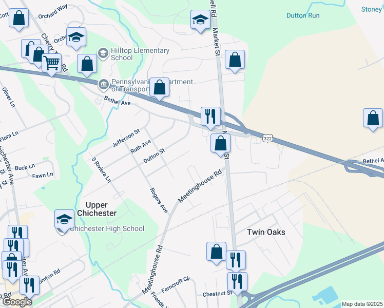 map of restaurants, bars, coffee shops, grocery stores, and more near 483 Monticello Avenue in Delaware County