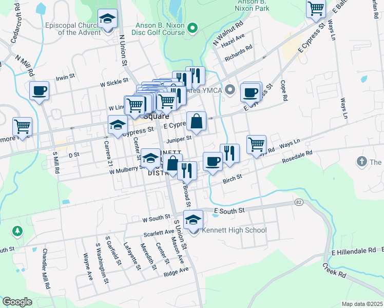 map of restaurants, bars, coffee shops, grocery stores, and more near 324 Marshall Street in Kennett Square