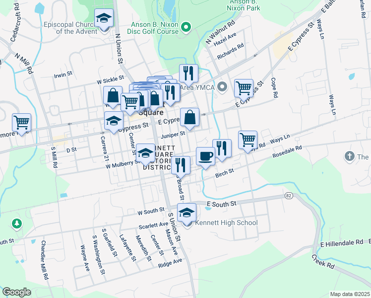 map of restaurants, bars, coffee shops, grocery stores, and more near 324 Marshall Street in Kennett Square