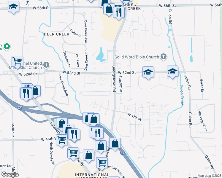 map of restaurants, bars, coffee shops, grocery stores, and more near 4914 Brock Street in Indianapolis