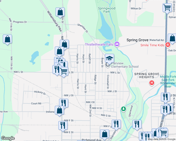 map of restaurants, bars, coffee shops, grocery stores, and more near 1324 Ratliff Street in Richmond