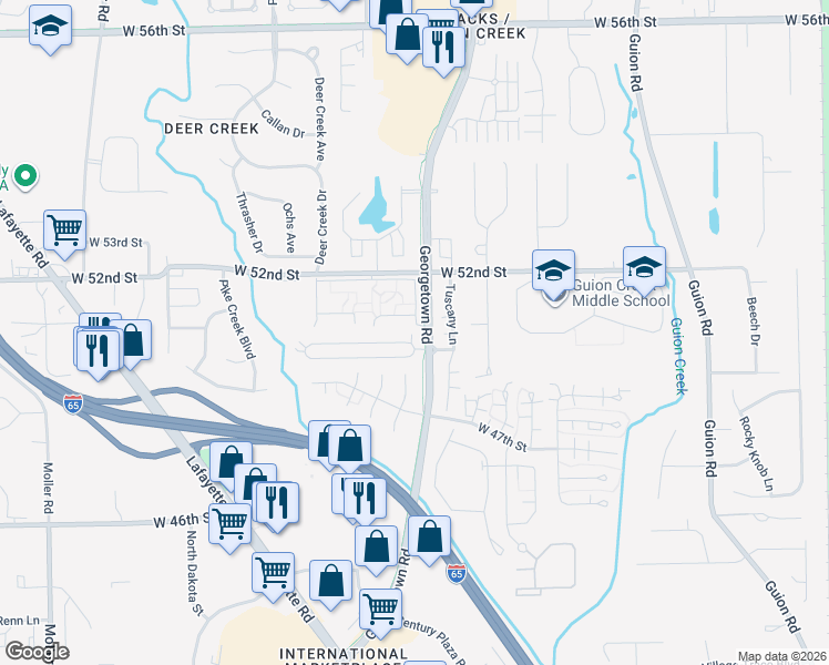 map of restaurants, bars, coffee shops, grocery stores, and more near 4914 Brock Street in Indianapolis