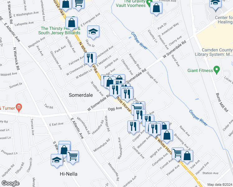 map of restaurants, bars, coffee shops, grocery stores, and more near 10 East Somerdale Road in Somerdale