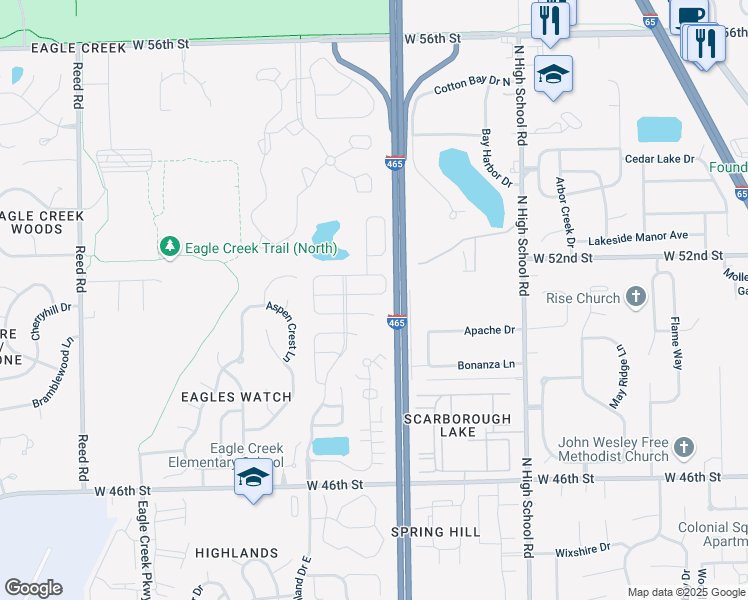 map of restaurants, bars, coffee shops, grocery stores, and more near 6625 Kinnerton Drive in Indianapolis