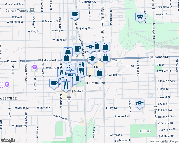 map of restaurants, bars, coffee shops, grocery stores, and more near in Decatur