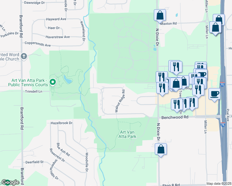 map of restaurants, bars, coffee shops, grocery stores, and more near 3148 Silver Rock Avenue in Dayton