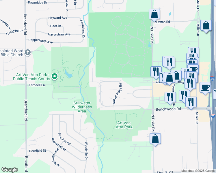 map of restaurants, bars, coffee shops, grocery stores, and more near 3118 Silver Rock Avenue in Dayton