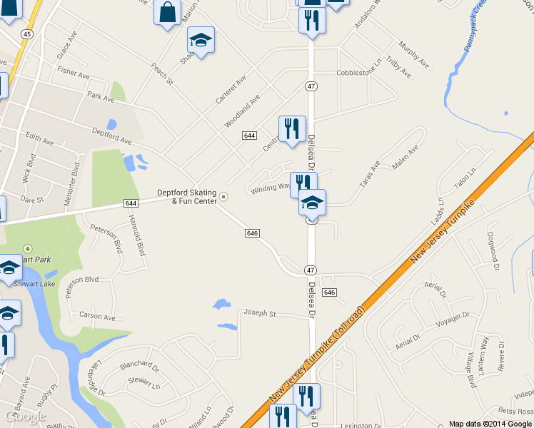 map of restaurants, bars, coffee shops, grocery stores, and more near 1208 Delsea Drive in Westville