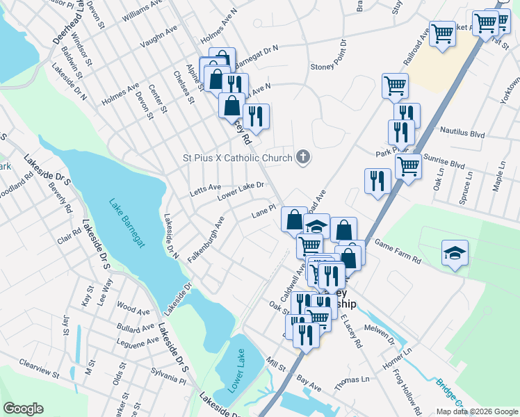 map of restaurants, bars, coffee shops, grocery stores, and more near 211 Falkenburgh Avenue in Lacey Township