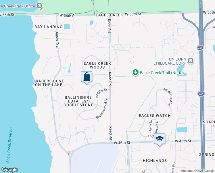 map of restaurants, bars, coffee shops, grocery stores, and more near 7310 Runningbrook Way in Indianapolis