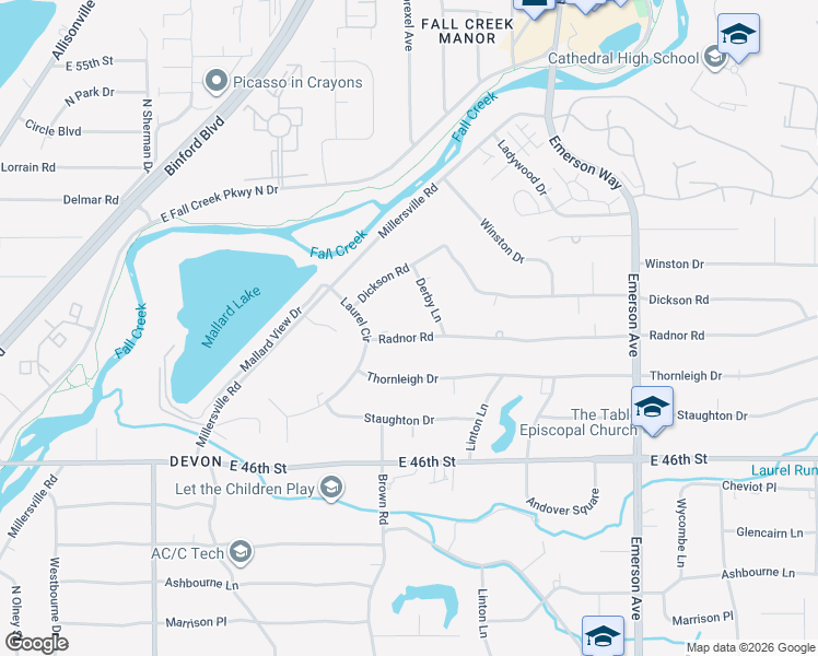 map of restaurants, bars, coffee shops, grocery stores, and more near 4406 Radnor Road in Indianapolis