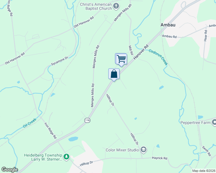 map of restaurants, bars, coffee shops, grocery stores, and more near 6181 Hanover Road in Spring Grove