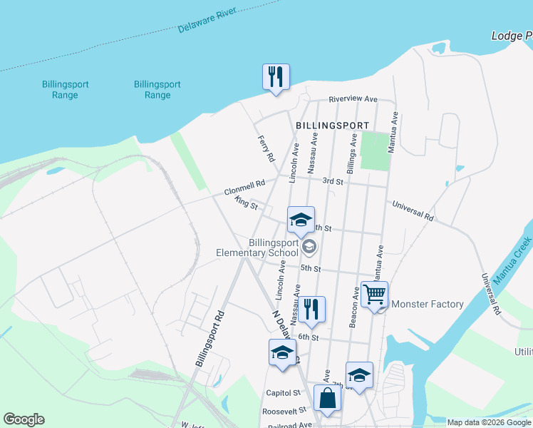map of restaurants, bars, coffee shops, grocery stores, and more near 357 Billingsport Road in Paulsboro