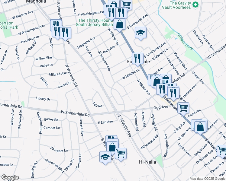 map of restaurants, bars, coffee shops, grocery stores, and more near 300 West Maiden Lane in Somerdale