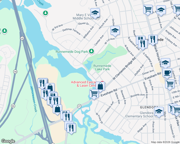 map of restaurants, bars, coffee shops, grocery stores, and more near 216 Singley Avenue in Runnemede
