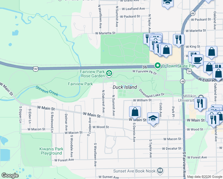 map of restaurants, bars, coffee shops, grocery stores, and more near 300-498 North Summit Avenue in Decatur