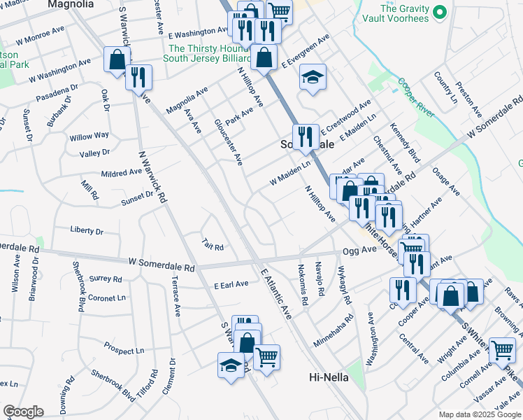 map of restaurants, bars, coffee shops, grocery stores, and more near 106 Ava Avenue in Somerdale