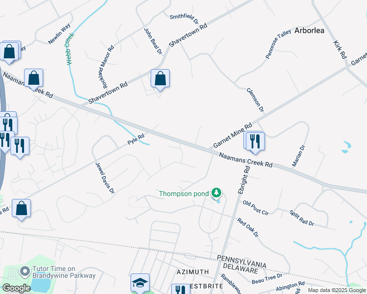 map of restaurants, bars, coffee shops, grocery stores, and more near 908 Weathering Lane in Chadds Ford