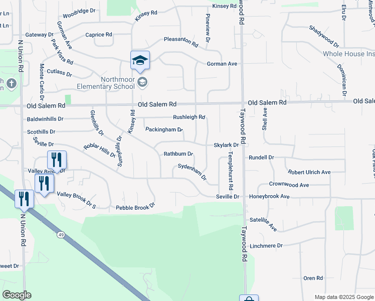 map of restaurants, bars, coffee shops, grocery stores, and more near 4637 Rathburn Drive in Englewood