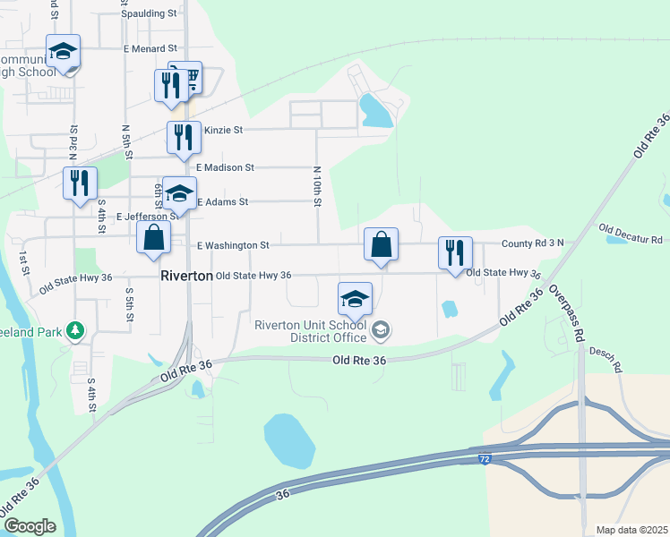 map of restaurants, bars, coffee shops, grocery stores, and more near 1005 East Lincoln Street in Riverton