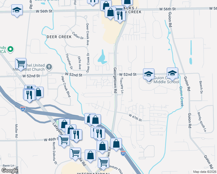 map of restaurants, bars, coffee shops, grocery stores, and more near 4925 Brock Street in Indianapolis