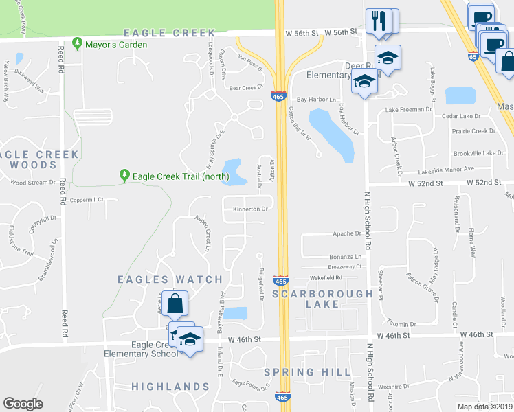 map of restaurants, bars, coffee shops, grocery stores, and more near 6604 Kinnerton Drive in Indianapolis