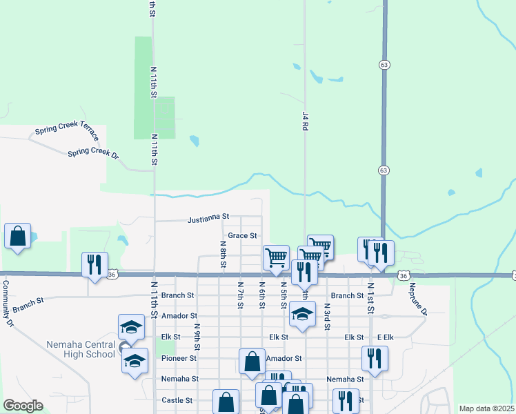 map of restaurants, bars, coffee shops, grocery stores, and more near 1000 North 6th Street in Seneca