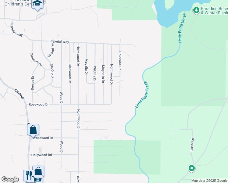 map of restaurants, bars, coffee shops, grocery stores, and more near 14738 Northwood Drive in Magalia
