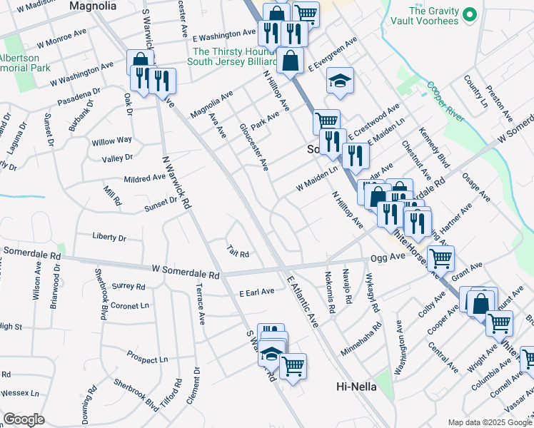 map of restaurants, bars, coffee shops, grocery stores, and more near 300 West Maiden Lane in Somerdale