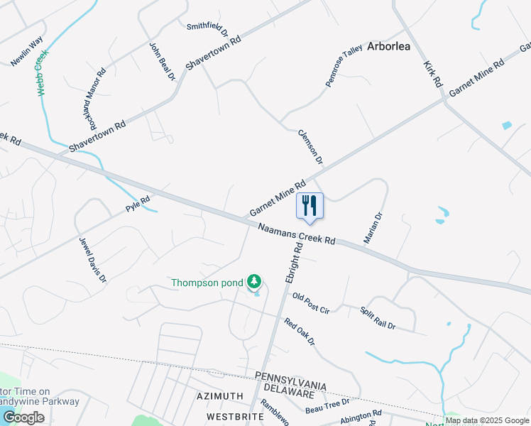 map of restaurants, bars, coffee shops, grocery stores, and more near 3686 Garnet Mine Road in Garnet Valley