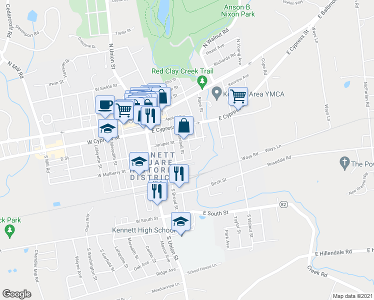 map of restaurants, bars, coffee shops, grocery stores, and more near 319 Marshall Street in Kennett Square