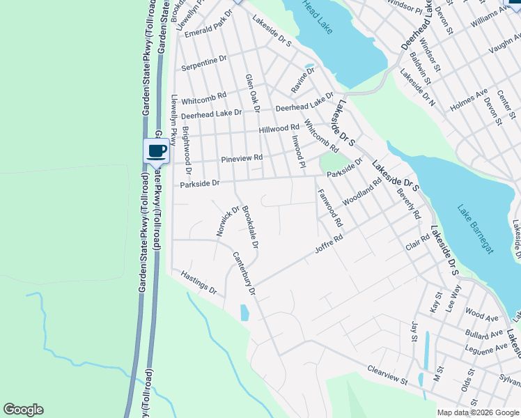 map of restaurants, bars, coffee shops, grocery stores, and more near 1777 Woodside Road in Lacey Township