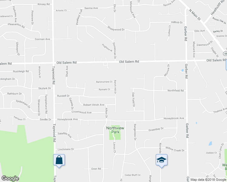 map of restaurants, bars, coffee shops, grocery stores, and more near 4002 Rymark Court in Dayton