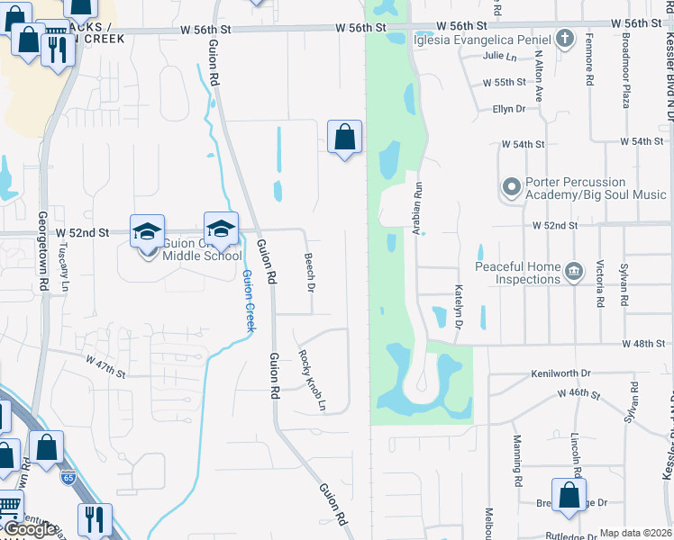 map of restaurants, bars, coffee shops, grocery stores, and more near 5040 Shadow Pointe Drive in Indianapolis