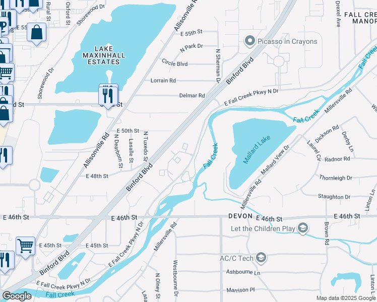 map of restaurants, bars, coffee shops, grocery stores, and more near 3433 Alsuda Court in Indianapolis