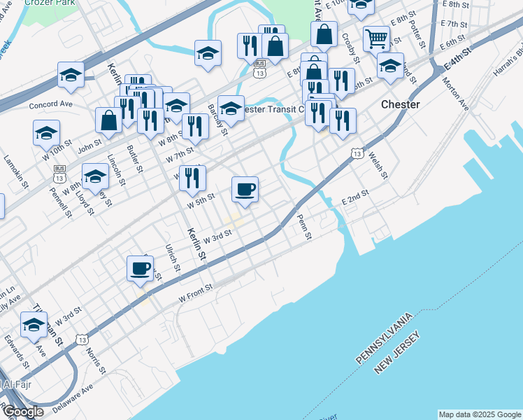 map of restaurants, bars, coffee shops, grocery stores, and more near 308 West 3rd Street in Chester