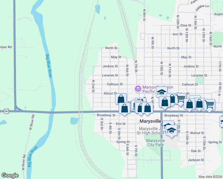 map of restaurants, bars, coffee shops, grocery stores, and more near 400-498 Alston Street in Marysville