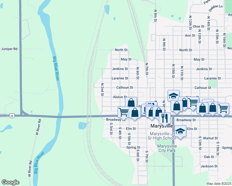 map of restaurants, bars, coffee shops, grocery stores, and more near 400-448 North 3rd Street in Marysville