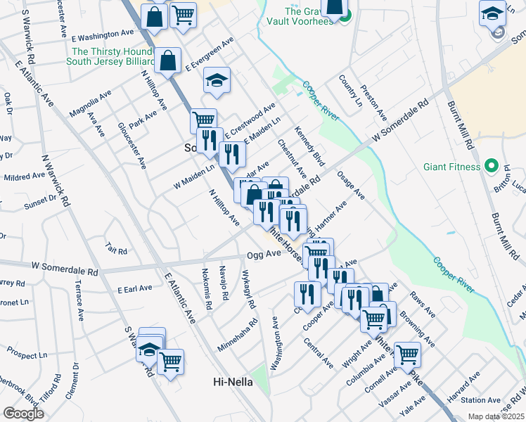 map of restaurants, bars, coffee shops, grocery stores, and more near 10 East Somerdale Road in Somerdale