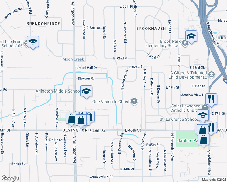 map of restaurants, bars, coffee shops, grocery stores, and more near 6231 Radnor Road in Indianapolis