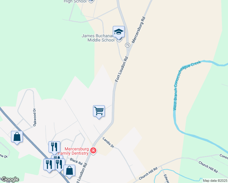 map of restaurants, bars, coffee shops, grocery stores, and more near 4881 Fort Loudon Road in Mercersburg