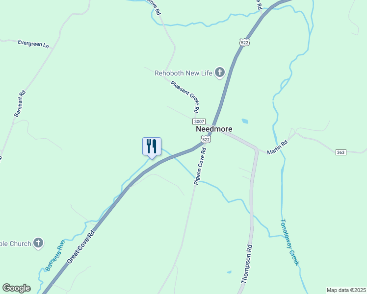 map of restaurants, bars, coffee shops, grocery stores, and more near 7771 Great Cove Rd in Needmore