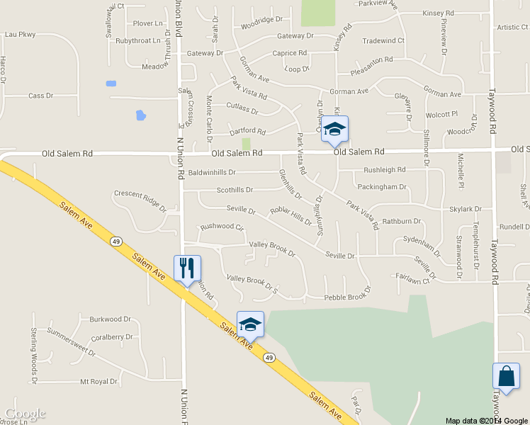 map of restaurants, bars, coffee shops, grocery stores, and more near 5101 Seville Drive in Englewood