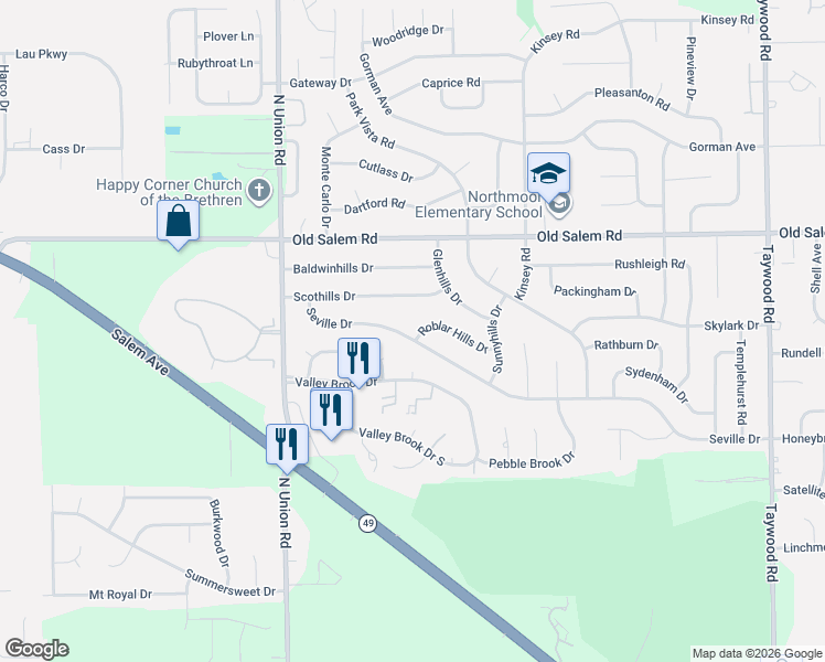 map of restaurants, bars, coffee shops, grocery stores, and more near 5101 Seville Drive in Englewood
