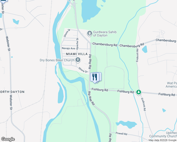 map of restaurants, bars, coffee shops, grocery stores, and more near 6101 Shore Drive in Dayton