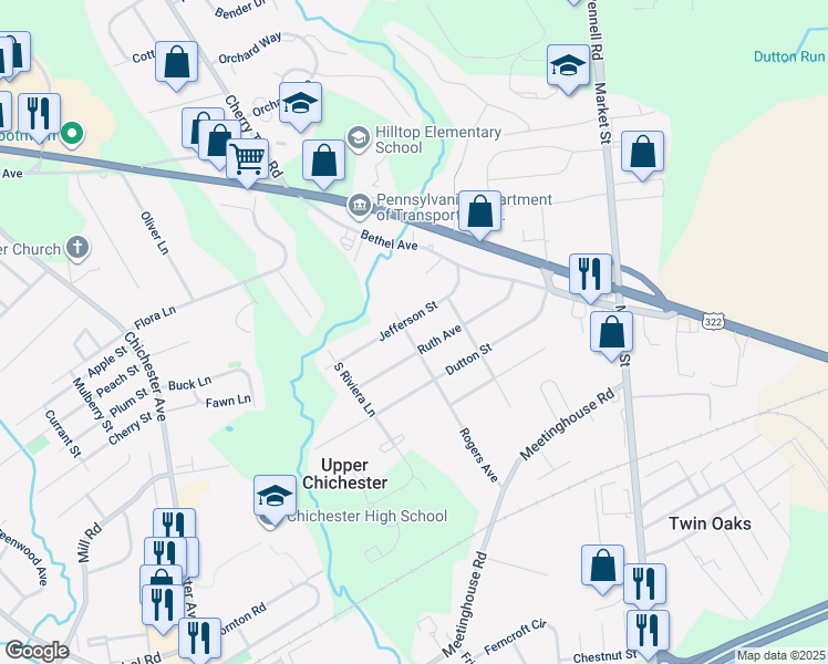 map of restaurants, bars, coffee shops, grocery stores, and more near 507 Rogers Avenue in Upper Chichester