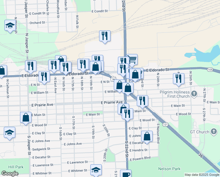 map of restaurants, bars, coffee shops, grocery stores, and more near 2000-2098 E William St in Decatur
